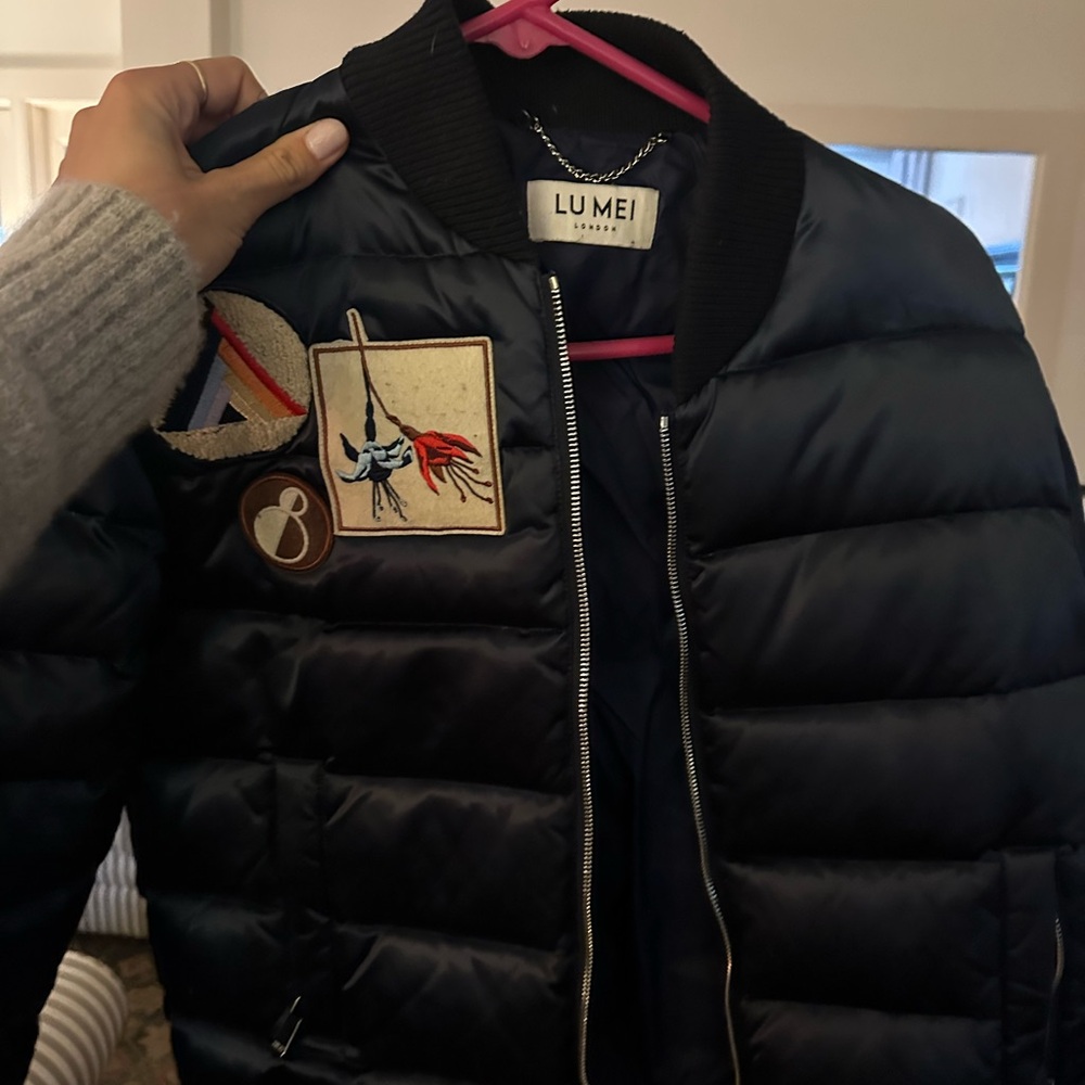 Lu Mei navy Puffer Jacket with Patches